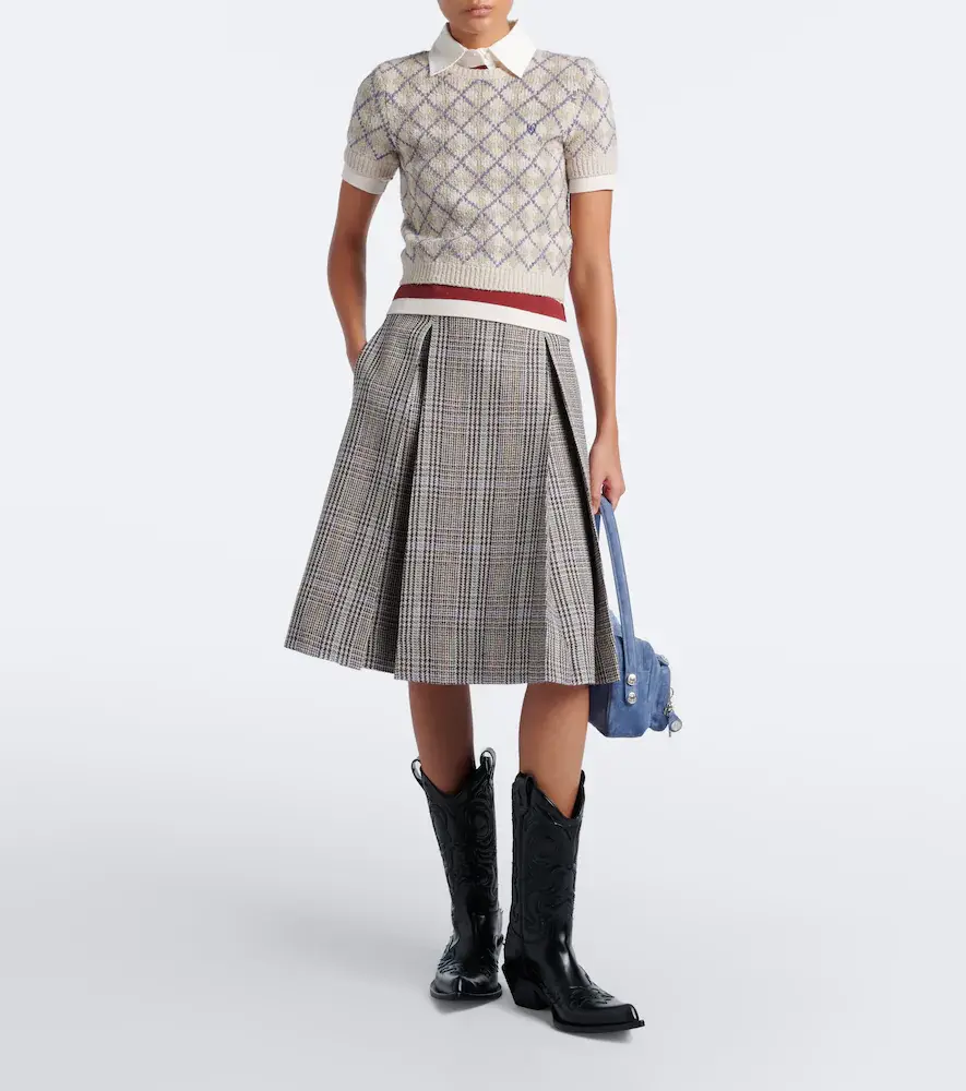 Acne Studios Checked pleated wool midi skirt | Thumbnail 6