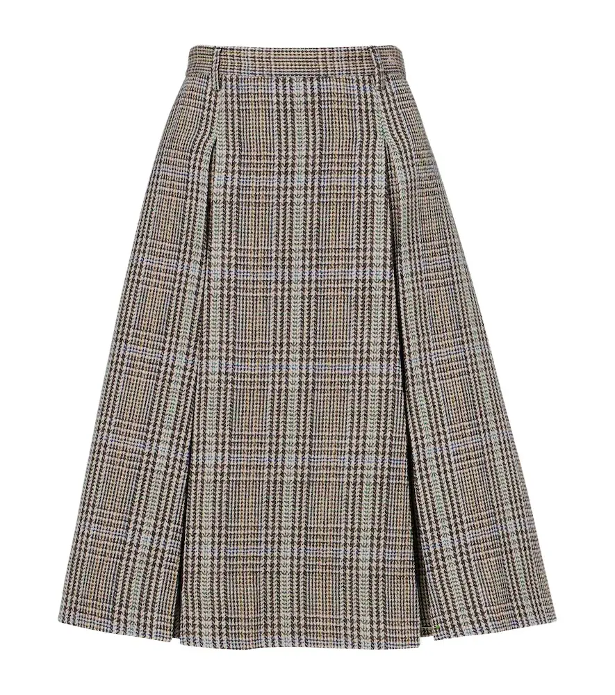 Checked pleated wool midi skirt Checked pleated wool midi skirt