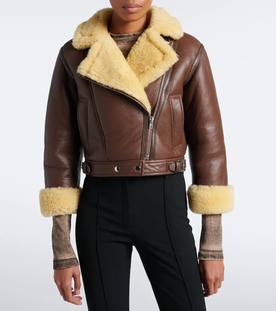 Acne Studios Shearling-trimmed leather biker jacket | Thumbnail 2 Acne Studios Shearling-trimmed leather biker jacket | Thumbnail 2