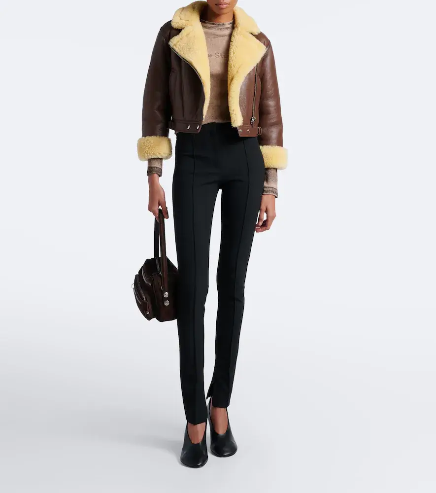 Acne Studios Shearling-trimmed leather biker jacket | Thumbnail 3 Acne Studios Shearling-trimmed leather biker jacket | Thumbnail 3