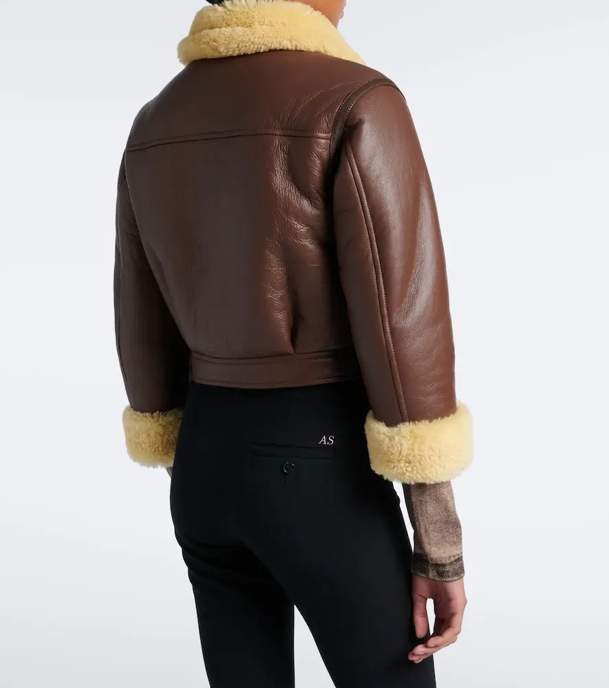 Acne Studios Shearling-trimmed leather biker jacket | Thumbnail 4 Acne Studios Shearling-trimmed leather biker jacket | Thumbnail 4
