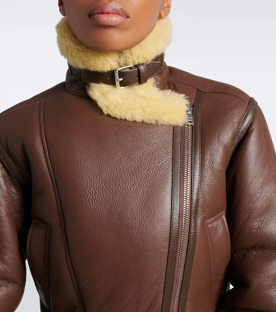 Acne Studios Shearling-trimmed leather biker jacket | Thumbnail 5 Acne Studios Shearling-trimmed leather biker jacket | Thumbnail 5