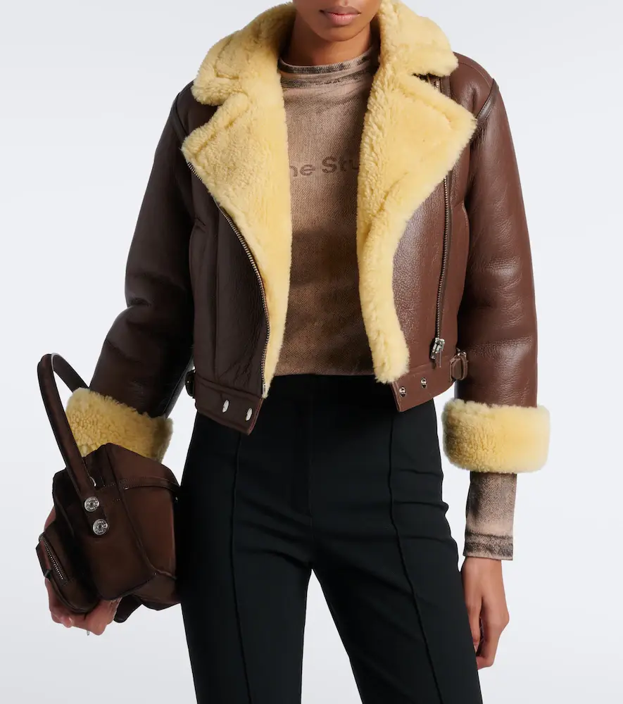 Acne Studios Shearling-trimmed leather biker jacket | Thumbnail 7 Acne Studios Shearling-trimmed leather biker jacket | Thumbnail 7