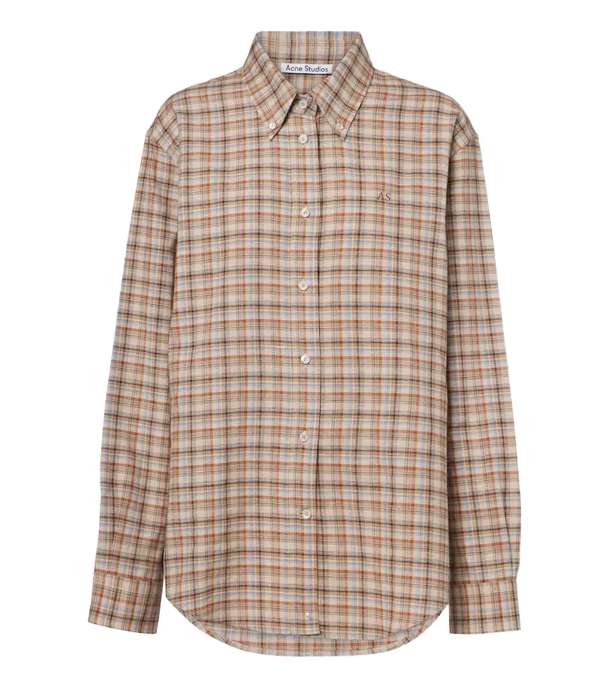 Checked cotton and linen shirt
