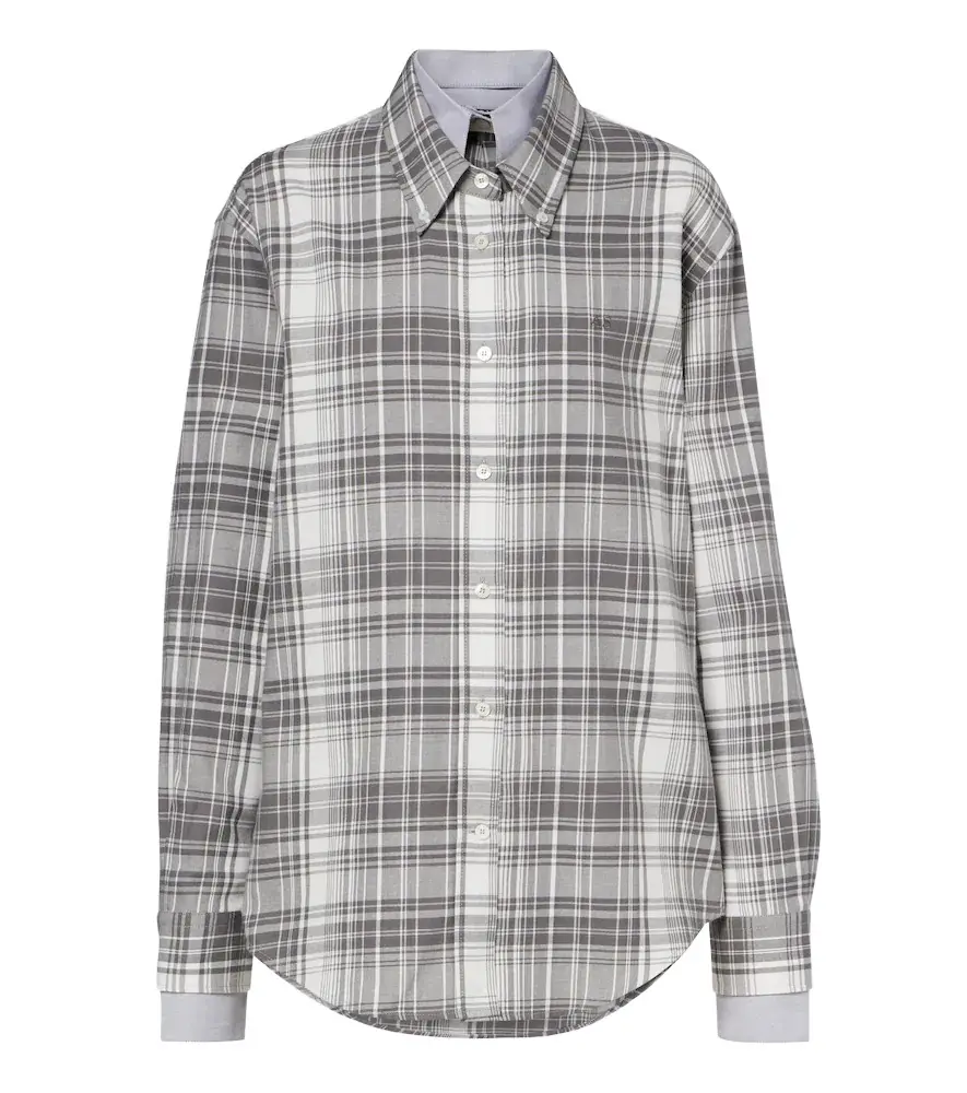 Checked layered cotton flannel shirt