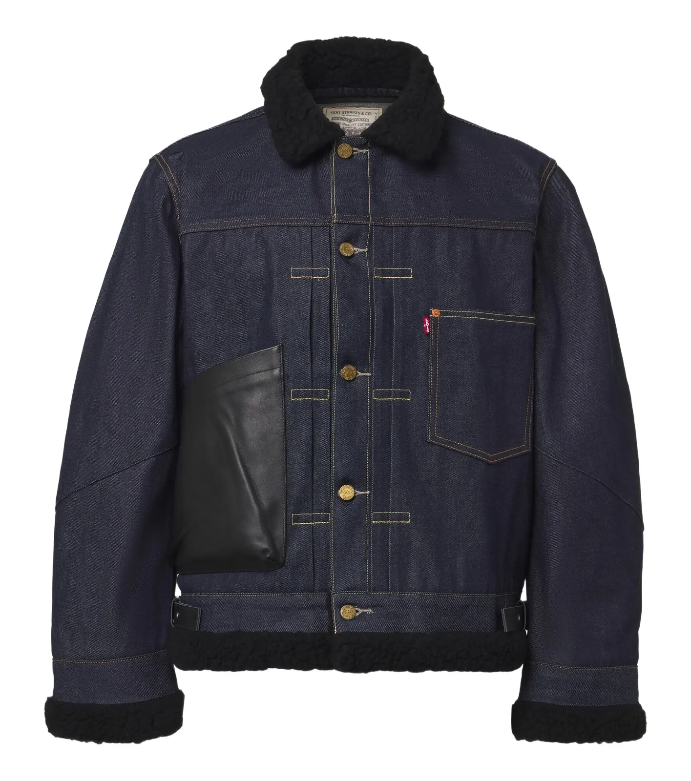 Sacai Leather-trimmed denim jacket