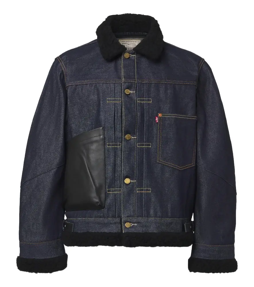 Leather-trimmed denim jacket