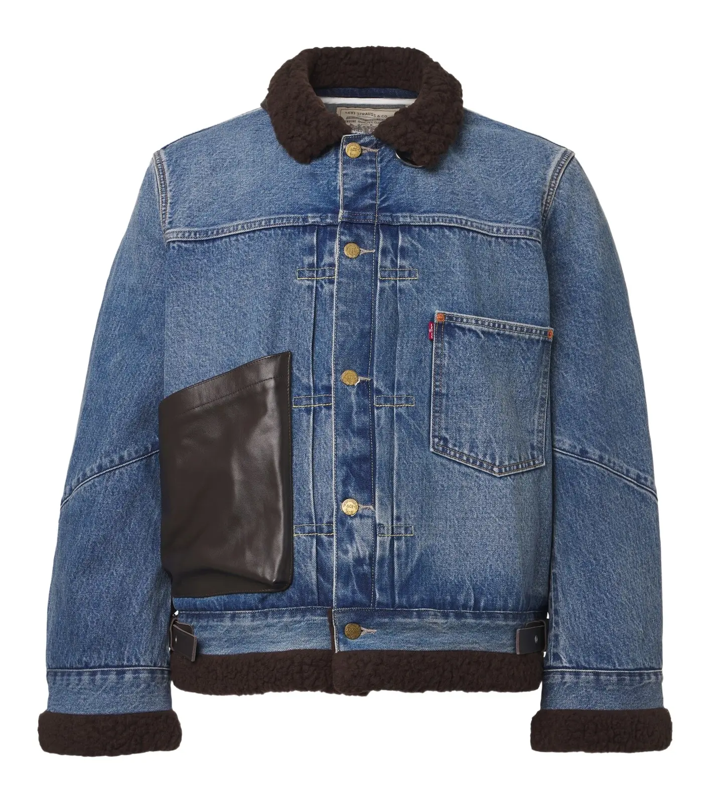 Sacai Leather-trimmed denim jacket