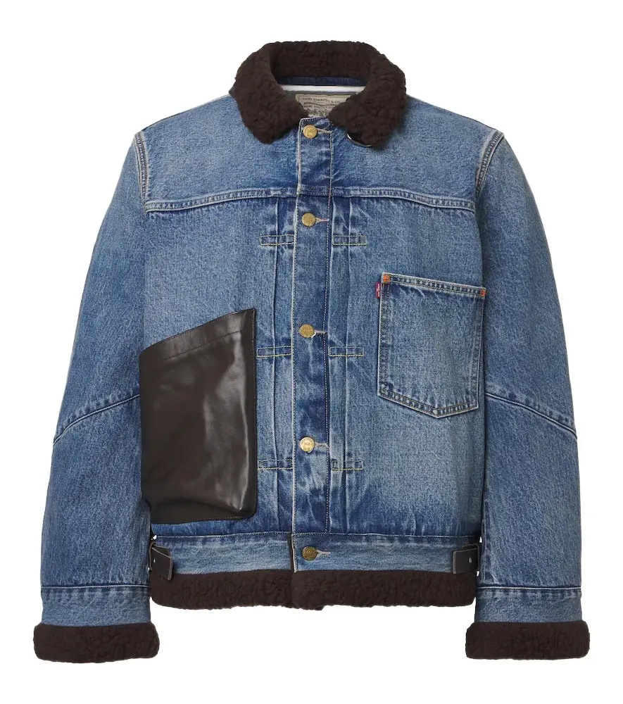 Leather-trimmed denim jacket