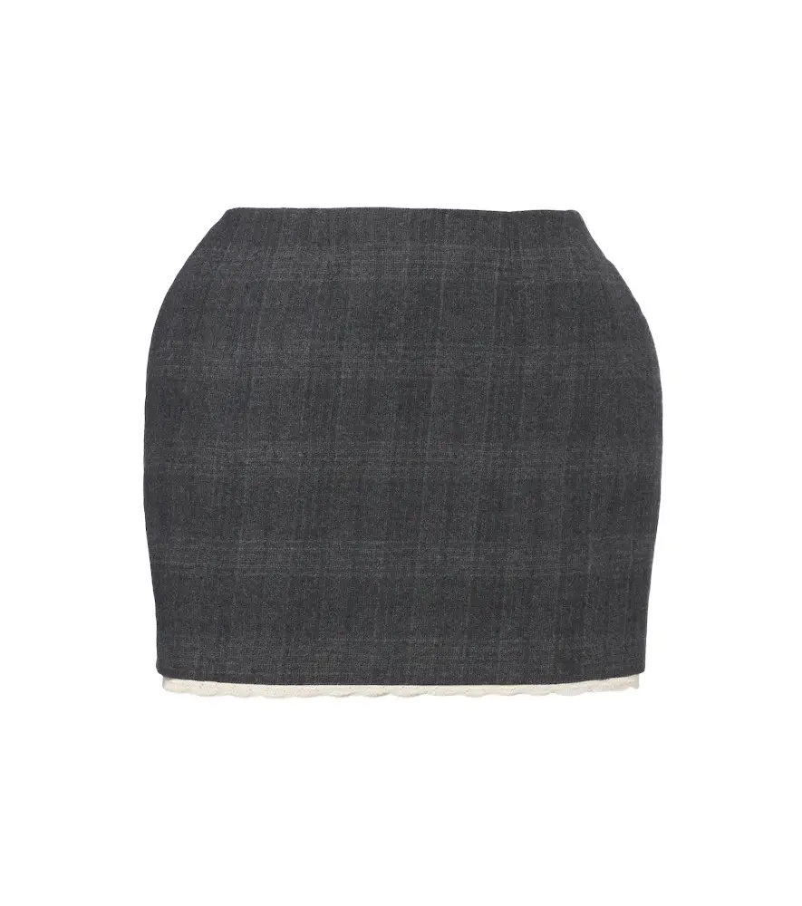 Checked crochet-trimmed virgin wool miniskirt Checked crochet-trimmed virgin wool miniskirt