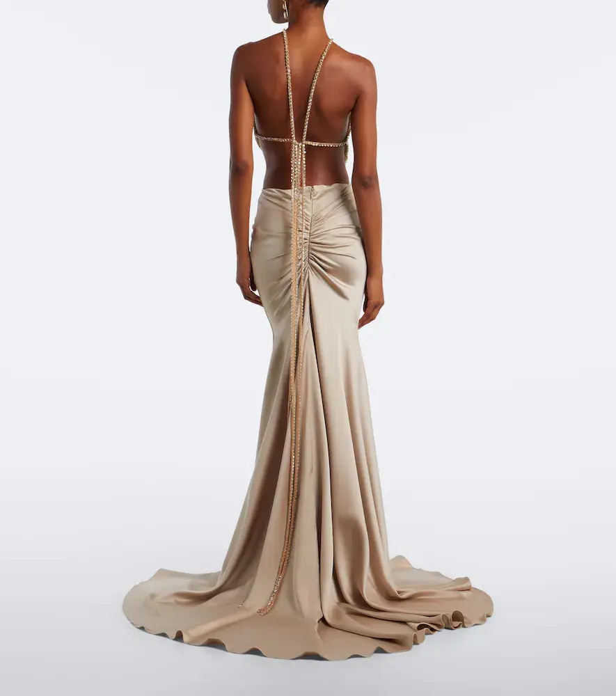 Georges Hobeika Embellished gathered open-back satin gown | Thumbnail 3 Georges Hobeika Embellished gathered open-back satin gown | Thumbnail 3