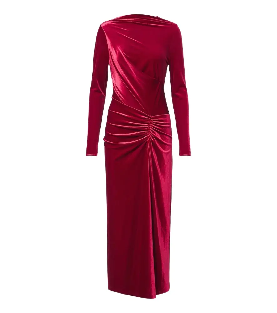 Ferrera gathered velvet midi dress