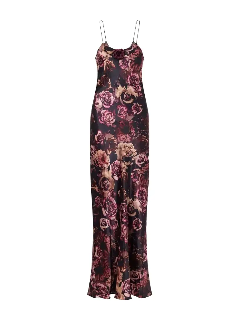 Rodarte Rose-appliquéd Floral-print Silk-satin Gown