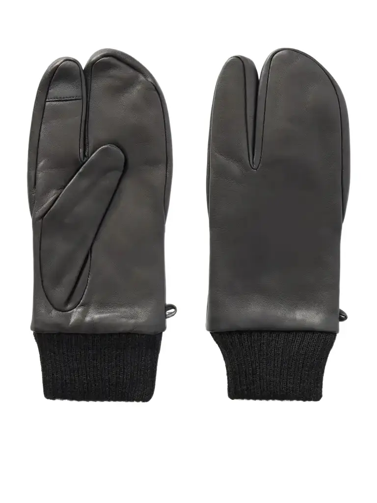 Agnelle Sakura Tabi Wool-trimmed Leather Gloves