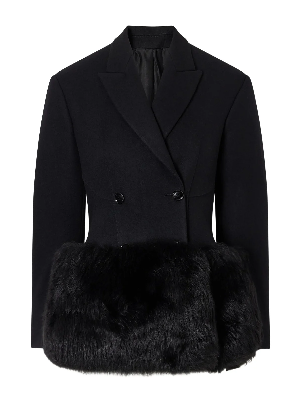 Double-breasted Shearling-trimmed Wool Blazer