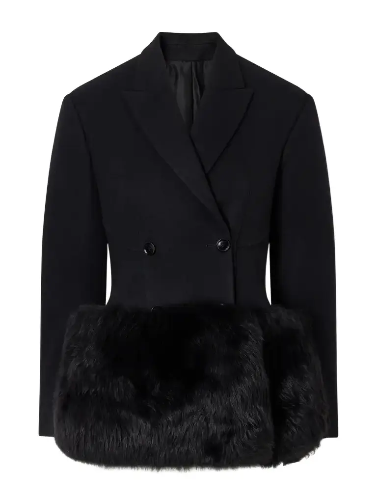 Double-breasted Shearling-trimmed Wool Blazer Double-breasted Shearling-trimmed Wool Blazer