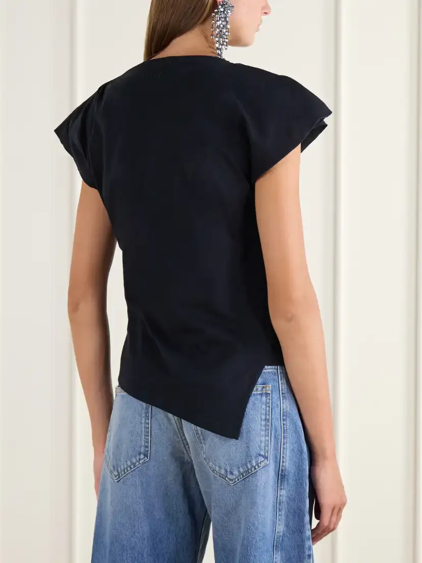 Isabel Marant Sebani Asymmetric Gathered Bead-embellished Cotton-jersey T-shirt | Thumbnail 4 Isabel Marant Sebani Asymmetric Gathered Bead-embellished Cotton-jersey T-shirt | Thumbnail 4