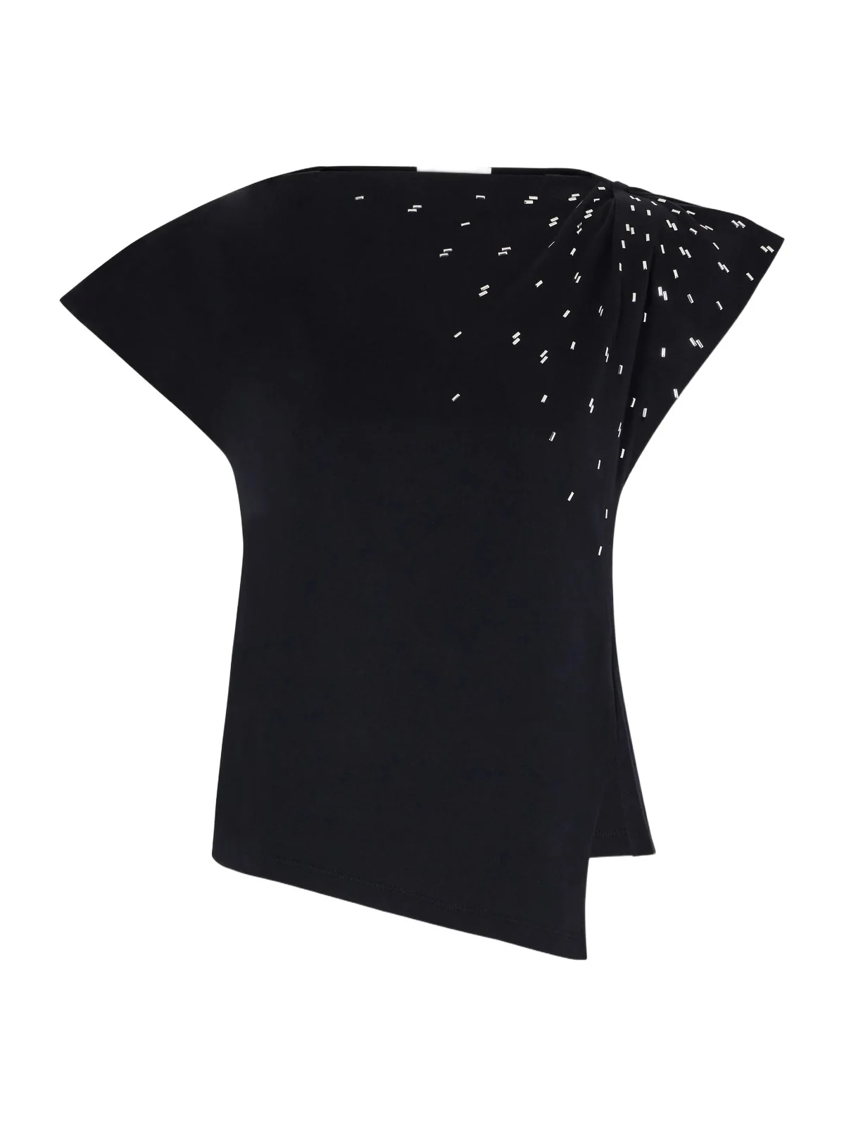 Sebani Asymmetric Gathered Bead-embellished Cotton-jersey T-shirt Sebani Asymmetric Gathered Bead-embellished Cotton-jersey T-shirt
