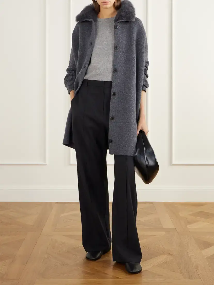 Yves Salomon Shearling-trimmed Wool Cardigan | Thumbnail 2