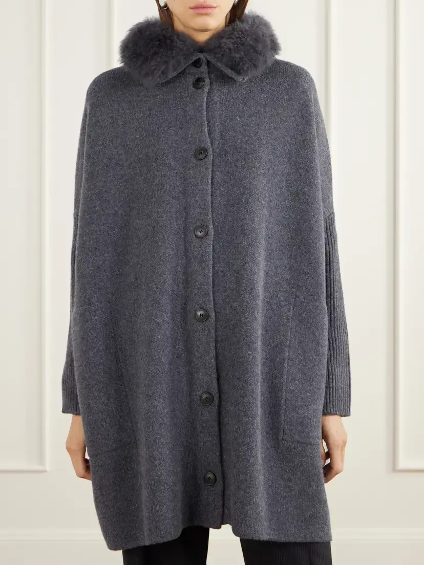 Yves Salomon Shearling-trimmed Wool Cardigan | Thumbnail 3