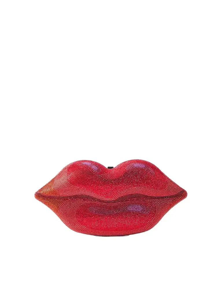 Hot Lips Crystal-embellished Silver-tone Clutch Hot Lips Crystal-embellished Silver-tone Clutch