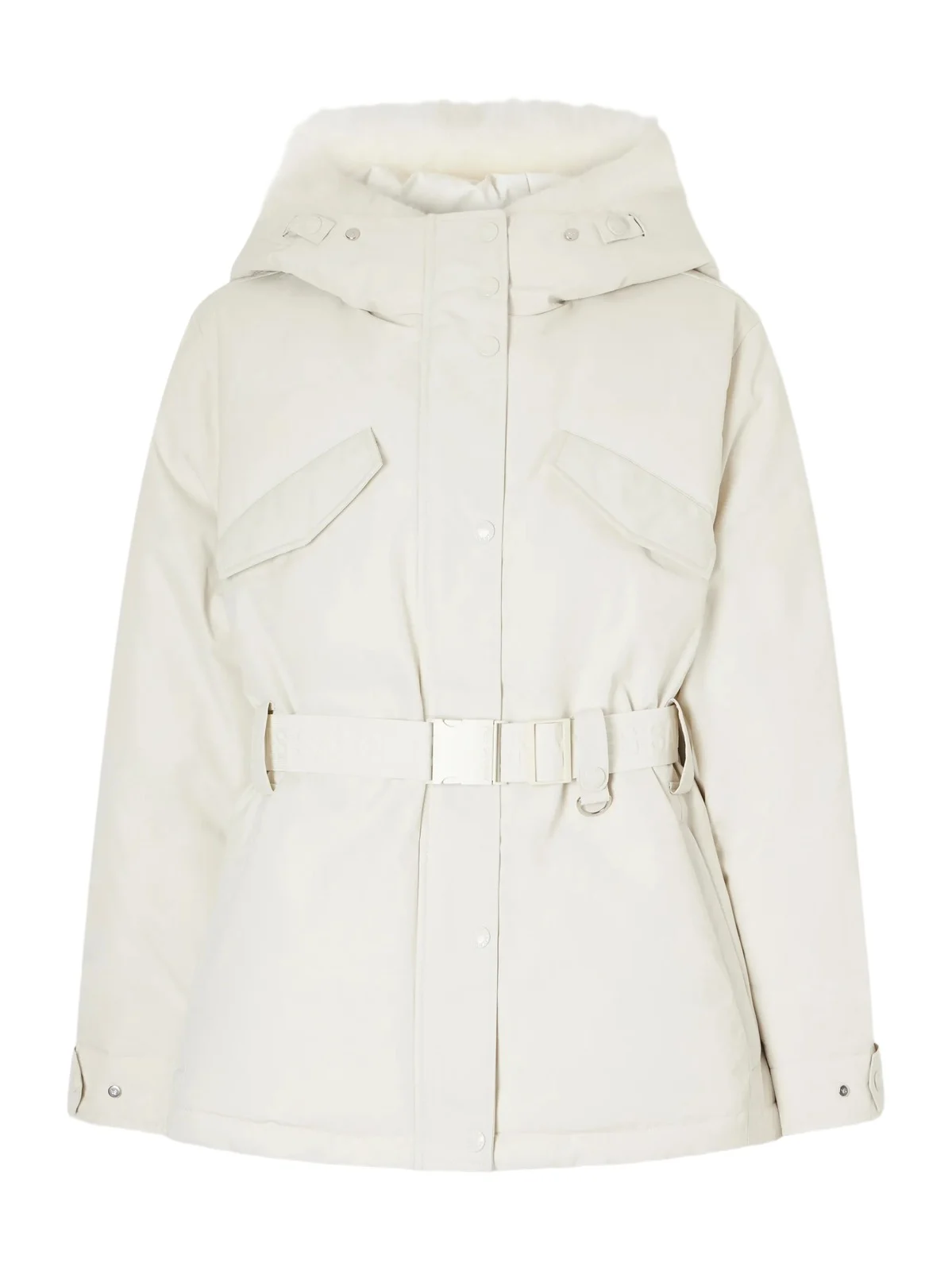 Belted Shearling-trimmed Shell Down Ski Jacket