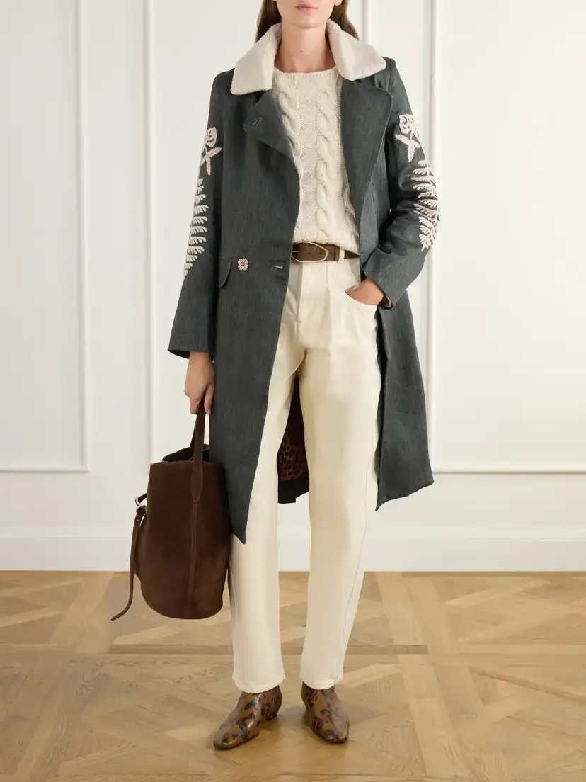 ALIX OF BOHEMIA Petunia Embroidered Fleece-trimmed Wool And Linen-blend Twill Coat | Thumbnail 2 ALIX OF BOHEMIA Petunia Embroidered Fleece-trimmed Wool And Linen-blend Twill Coat | Thumbnail 2