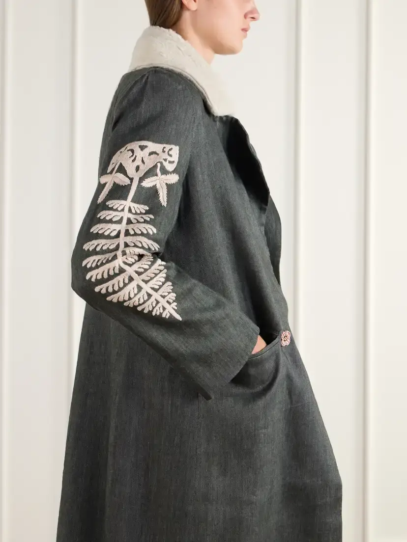 ALIX OF BOHEMIA Petunia Embroidered Fleece-trimmed Wool And Linen-blend Twill Coat | Thumbnail 5 ALIX OF BOHEMIA Petunia Embroidered Fleece-trimmed Wool And Linen-blend Twill Coat | Thumbnail 5