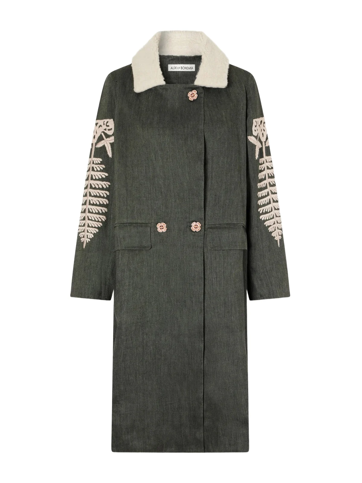 ALIX OF BOHEMIA Petunia Embroidered Fleece-trimmed Wool And Linen-blend Twill Coat