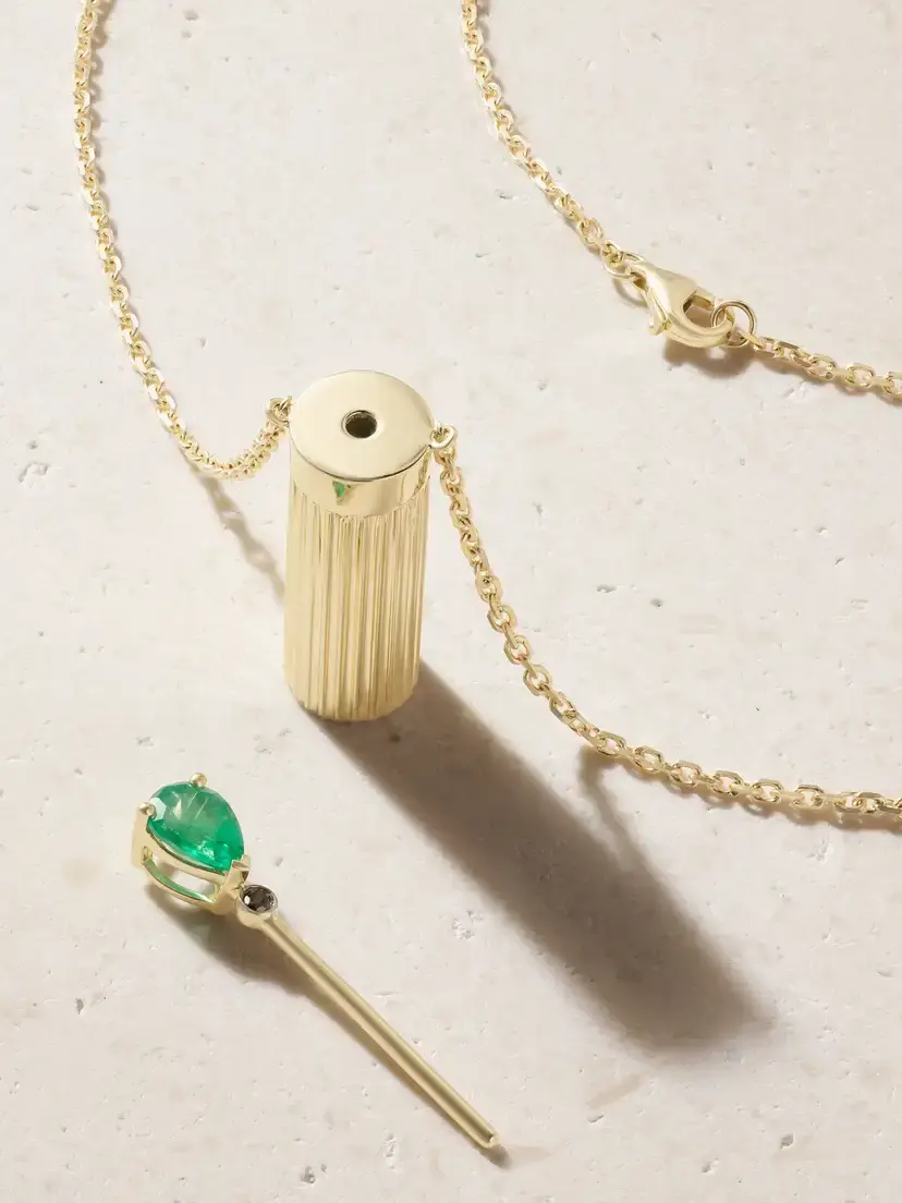 Yvonne Léon Petit Vase 9-karat Gold, Emerald And Blackened Diamond Necklace | Thumbnail 3 Yvonne Léon Petit Vase 9-karat Gold, Emerald And Blackened Diamond Necklace | Thumbnail 3