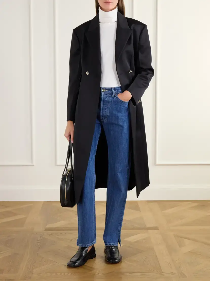 RÙADH The Ophelia Double-breasted Satin-trimmed Wool-twill Coat | Thumbnail 2
