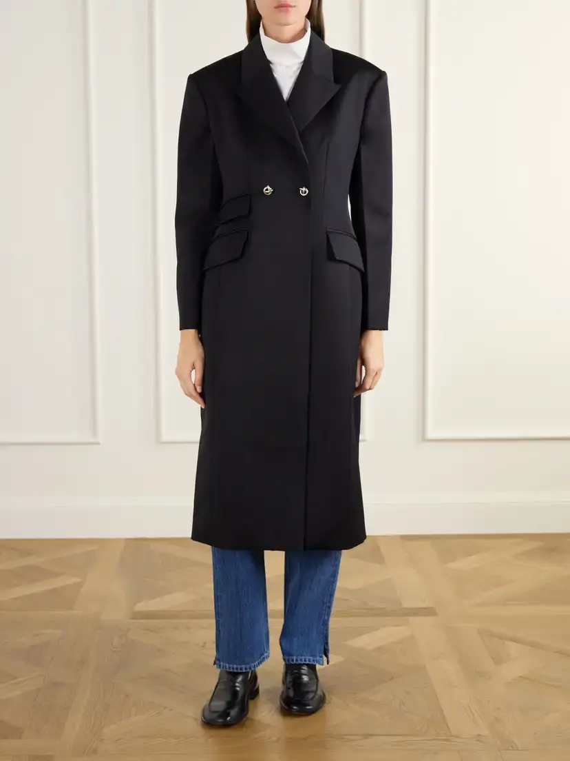 RÙADH The Ophelia Double-breasted Satin-trimmed Wool-twill Coat | Thumbnail 3