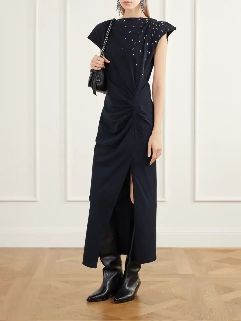 Isabel Marant Nadela Gathered Bead-embellished Cotton-jersey Maxi Dress | Thumbnail 2 Isabel Marant Nadela Gathered Bead-embellished Cotton-jersey Maxi Dress | Thumbnail 2