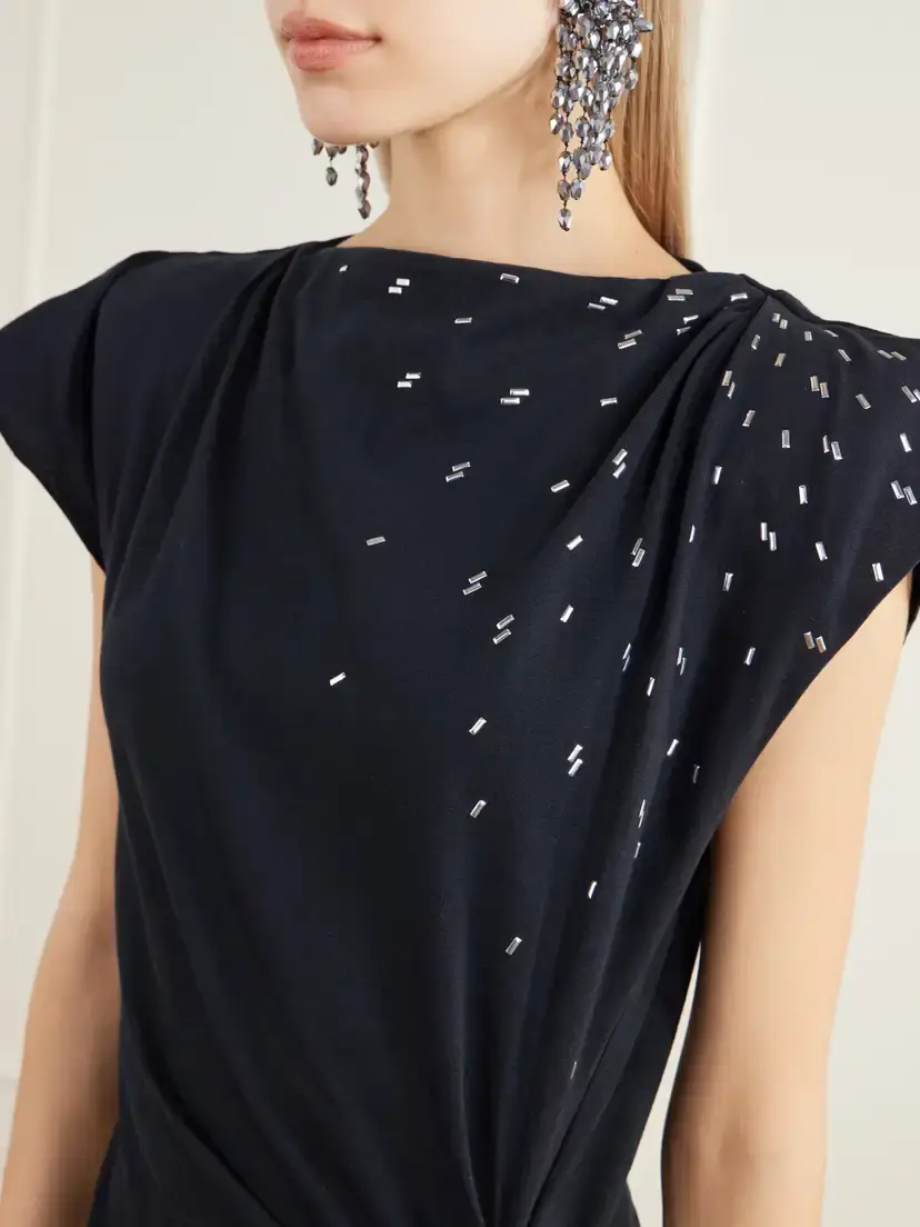 Isabel Marant Nadela Gathered Bead-embellished Cotton-jersey Maxi Dress | Thumbnail 4 Isabel Marant Nadela Gathered Bead-embellished Cotton-jersey Maxi Dress | Thumbnail 4