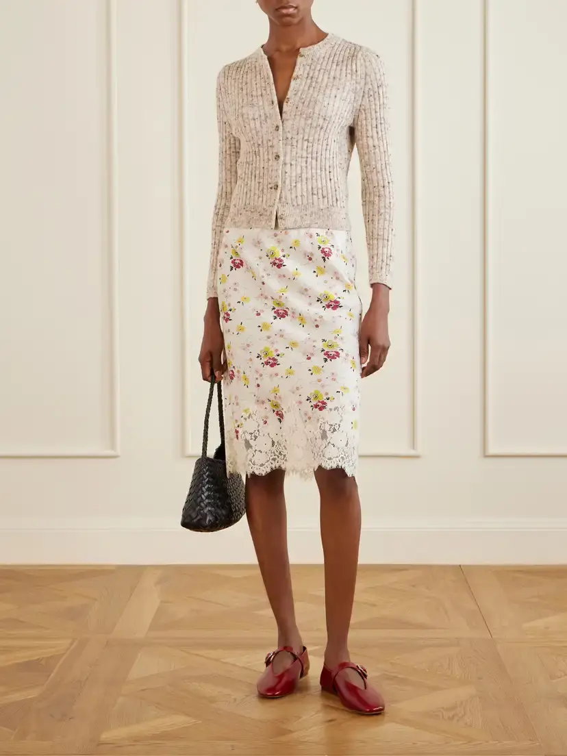 DÔEN Elowette Floral-print Lace-trimmed Silk-satin Knee-length Skirt | Thumbnail 2 DÔEN Elowette Floral-print Lace-trimmed Silk-satin Knee-length Skirt | Thumbnail 2
