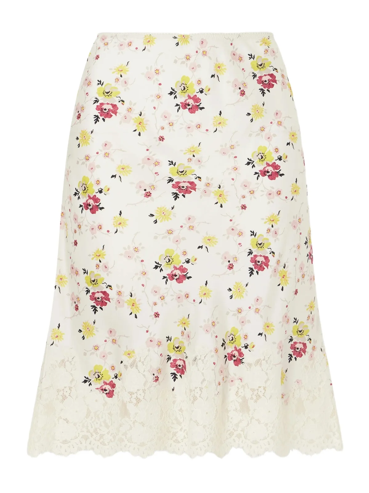 Elowette Floral-print Lace-trimmed Silk-satin Knee-length Skirt