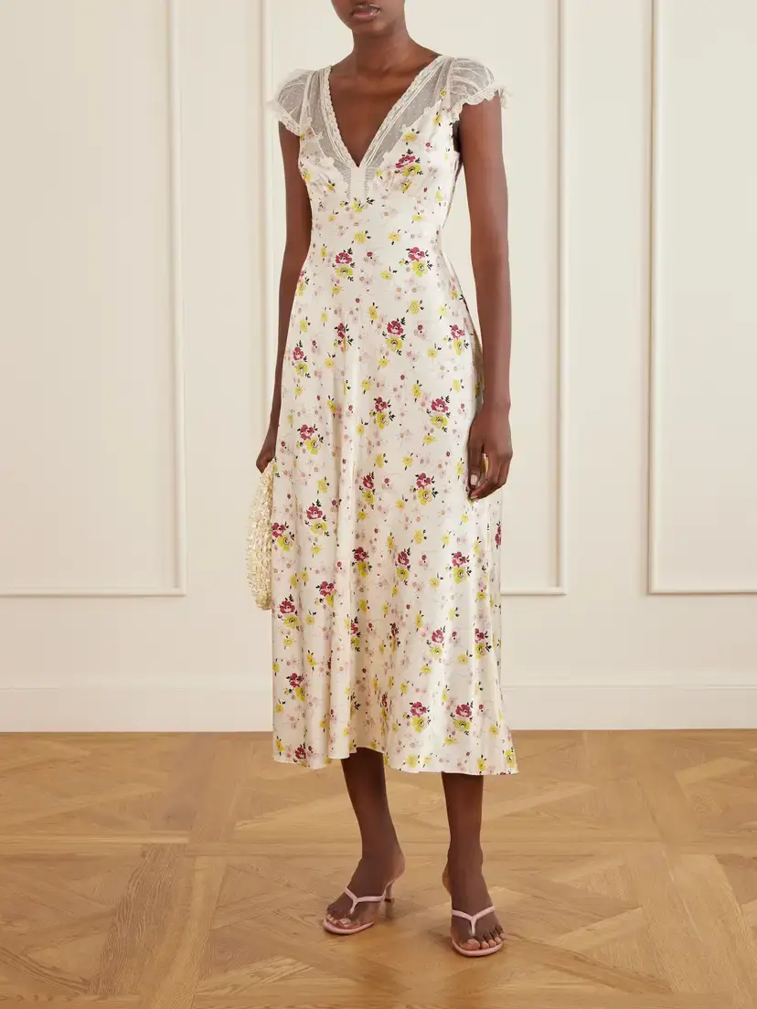 DÔEN Corelia Floral-print Belted Lace-trimmed Midi Dress | Thumbnail 2 DÔEN Corelia Floral-print Belted Lace-trimmed Midi Dress | Thumbnail 2