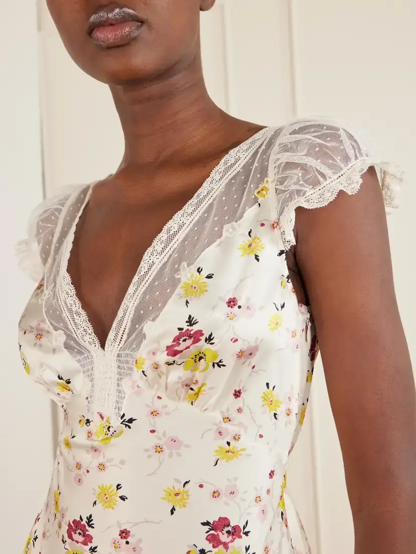 DÔEN Corelia Floral-print Belted Lace-trimmed Midi Dress | Thumbnail 4 DÔEN Corelia Floral-print Belted Lace-trimmed Midi Dress | Thumbnail 4