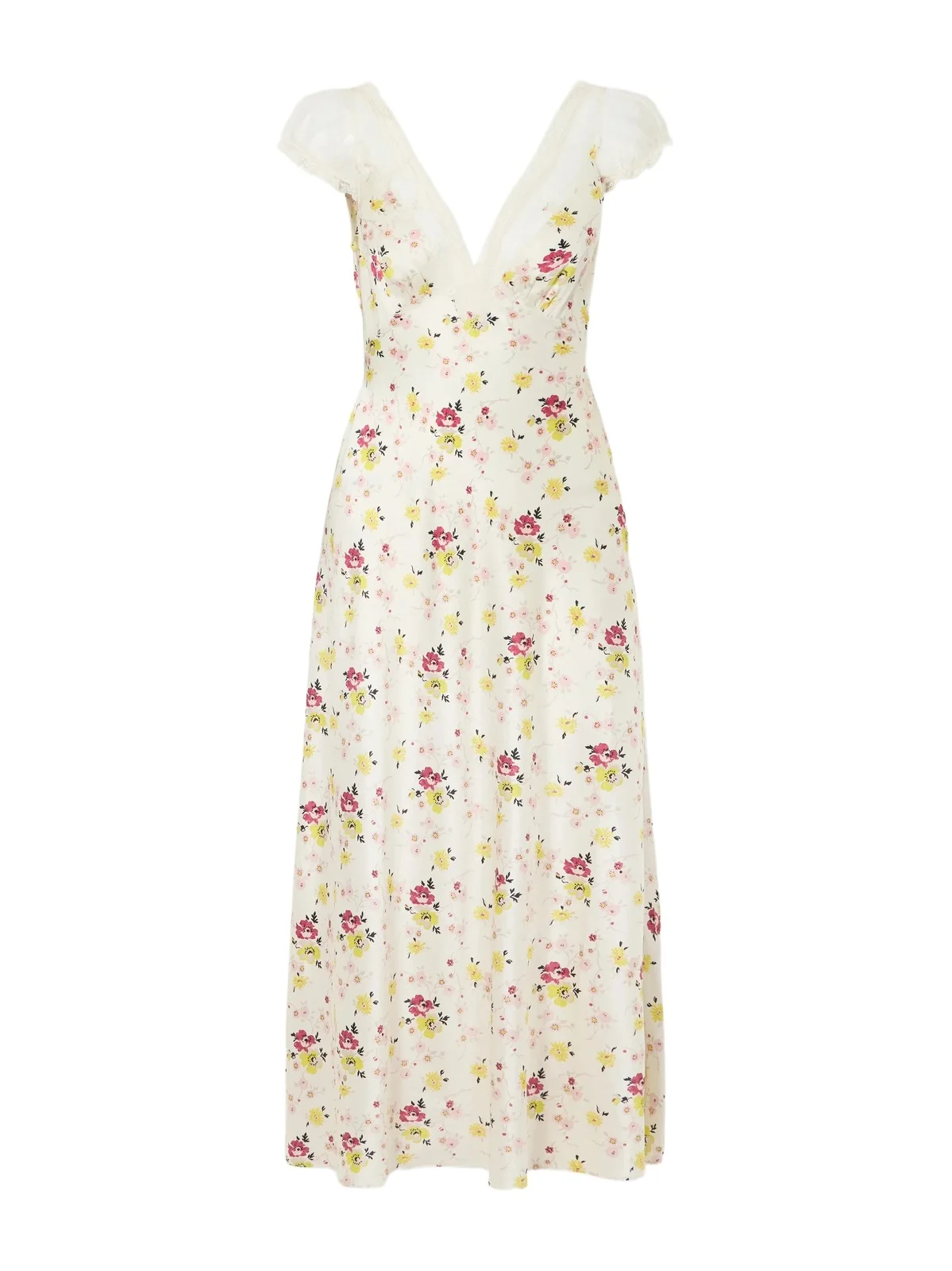DÔEN Corelia Floral-print Belted Lace-trimmed Midi Dress