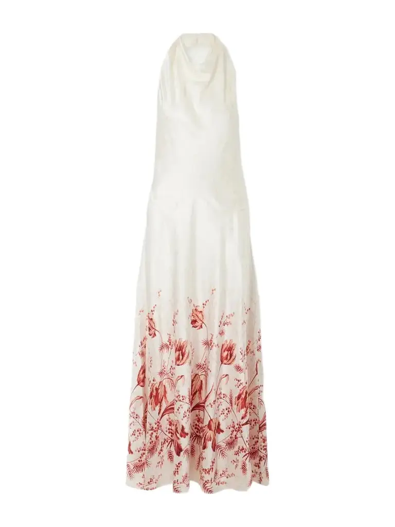 DÔEN Ismerie Halterneck Floral-print Silk Maxi Dress