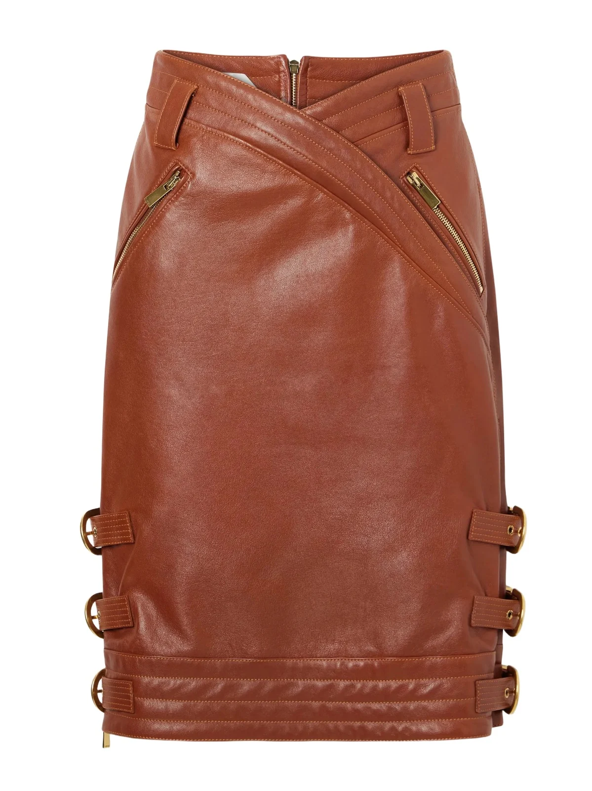 Versace Wrap-effect Buckle-detailed Leather Knee-length Skirt