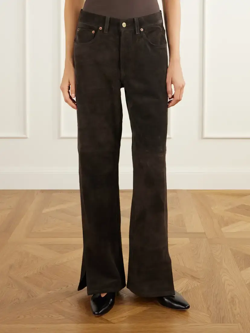 B SIDES Charlot Split Hem Suede Mid-rise Wide-leg Jeans | Thumbnail 3 B SIDES Charlot Split Hem Suede Mid-rise Wide-leg Jeans | Thumbnail 3