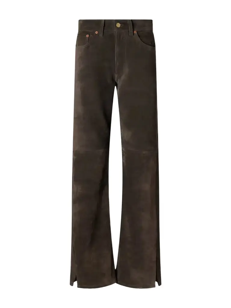 B SIDES Charlot Split Hem Suede Mid-rise Wide-leg Jeans
