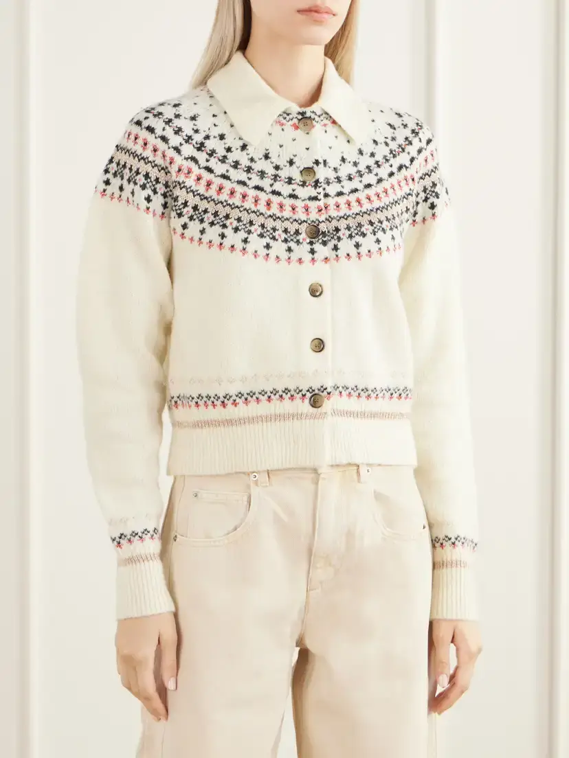 Marant Étoile Zoe Cropped Fair Isle Rib-trimmed Knitted Cardigan | Thumbnail 3 Marant Étoile Zoe Cropped Fair Isle Rib-trimmed Knitted Cardigan | Thumbnail 3