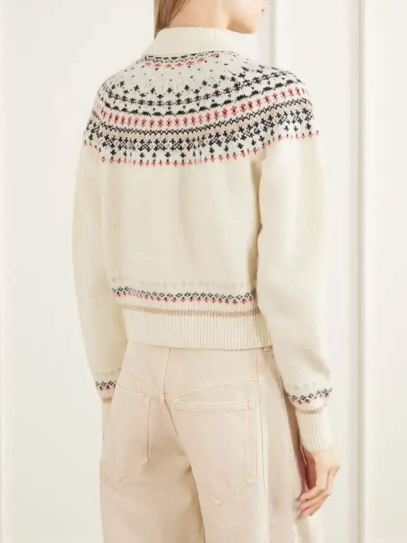 Marant Étoile Zoe Cropped Fair Isle Rib-trimmed Knitted Cardigan | Thumbnail 4 Marant Étoile Zoe Cropped Fair Isle Rib-trimmed Knitted Cardigan | Thumbnail 4