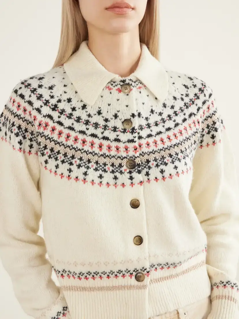 Marant Étoile Zoe Cropped Fair Isle Rib-trimmed Knitted Cardigan | Thumbnail 5 Marant Étoile Zoe Cropped Fair Isle Rib-trimmed Knitted Cardigan | Thumbnail 5