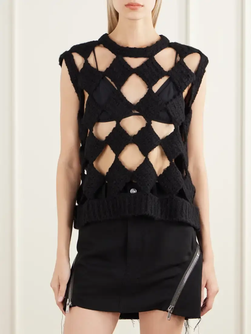 Rick Owens Sarutanya Macrame Cashmere And Silk-blend Vest - Black | Thumbnail 3 Rick Owens Sarutanya Macrame Cashmere And Silk-blend Vest - Black | Thumbnail 3