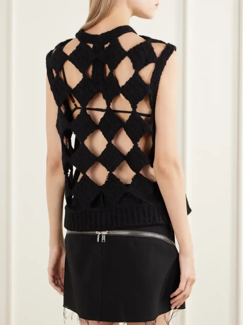 Rick Owens Sarutanya Macrame Cashmere And Silk-blend Vest - Black | Thumbnail 4 Rick Owens Sarutanya Macrame Cashmere And Silk-blend Vest - Black | Thumbnail 4