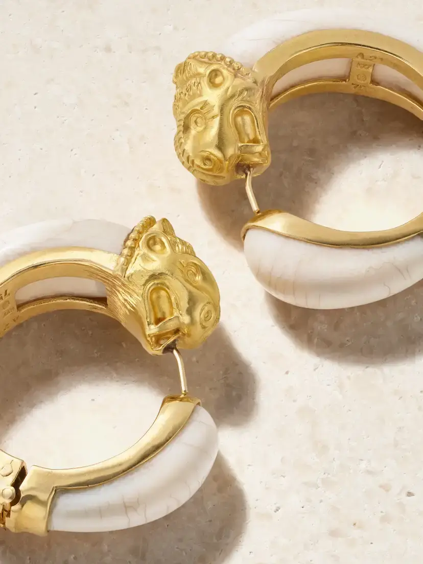 Eleuteri + Lalaounis Vintage 1970s Lion 18-karat Gold And Bone Earrings | Thumbnail 3