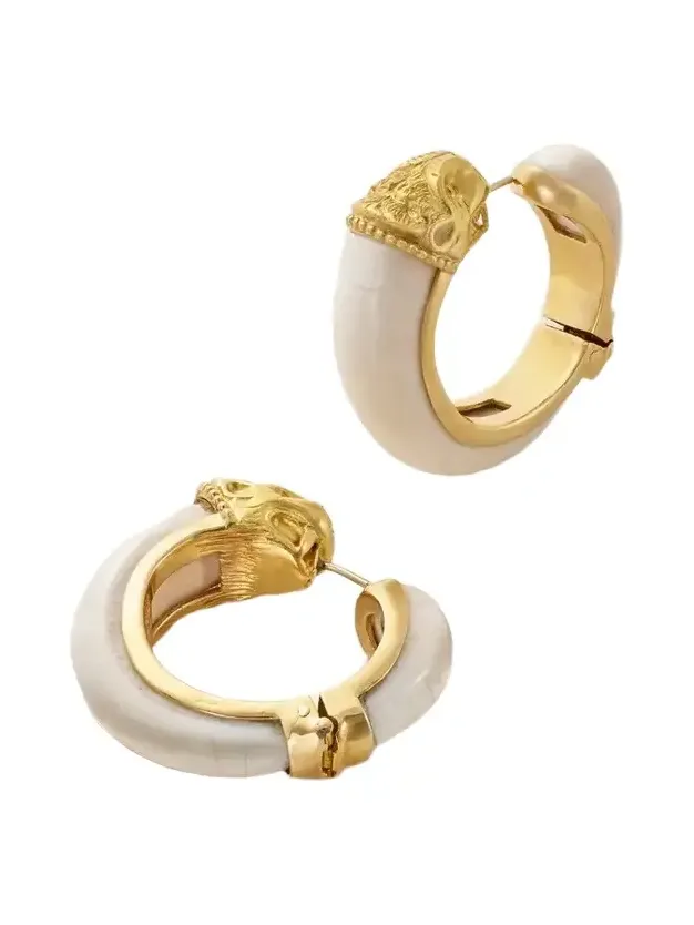 Eleuteri + Lalaounis Vintage 1970s Lion 18-karat Gold And Bone Earrings